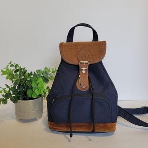 1990s Vintage Mini Backpack,  Navy and Tan